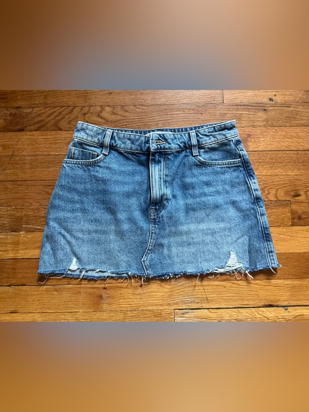 Zara Size XS Light Blue Distressed Denim Mini Skirt